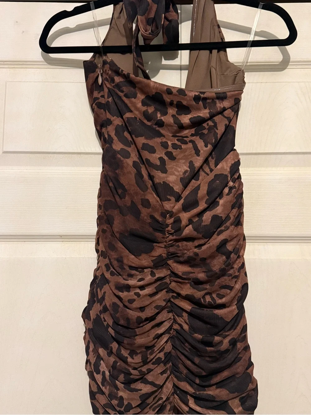 Babyboofashion Brown Leopard Print Ruched Halter Dress - Women